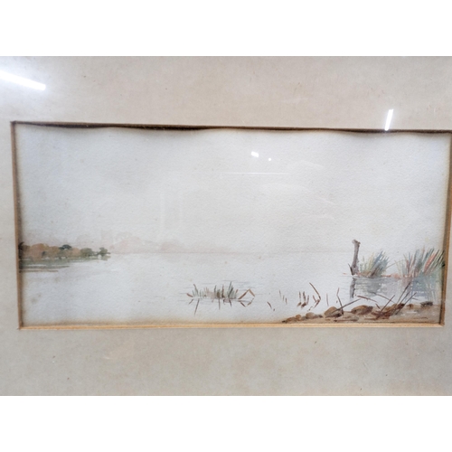 187 - Pair Antique Watercolours Boating, Lakeland and Marshland Scenes Appear unsigned 45x28cm & 59x45cm