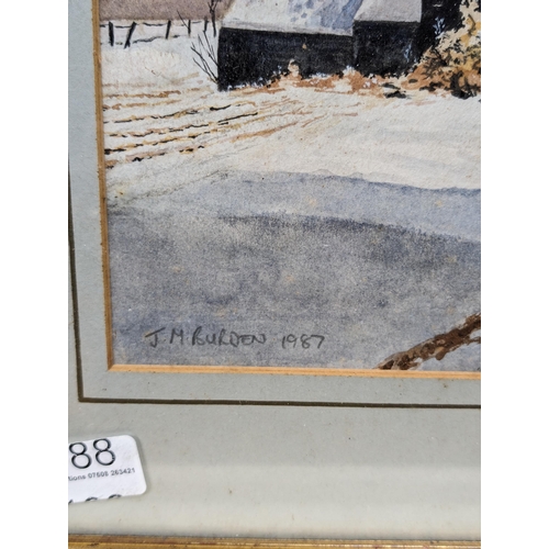 188 - Excellent Snowy Winter Landscape Of Cottage - Signed J M Burden 1987 Framed Mounted And Glazed 53x44... 