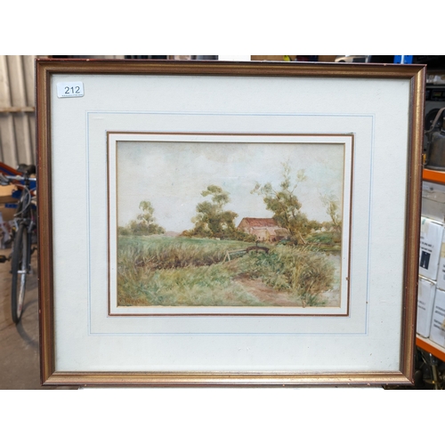 212 - Large Original Watercolour - Landscape And Cottage Scene - Mounted Framed And Glazed - Note Marks to... 