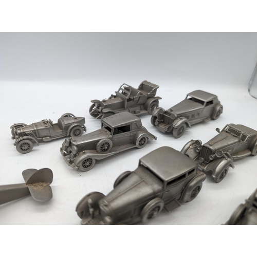 230 - Large Selection Danbury Mint Pewter Vehicles - 12 Cars - 7 Aeroplanes And Selection of Delprado Figu... 