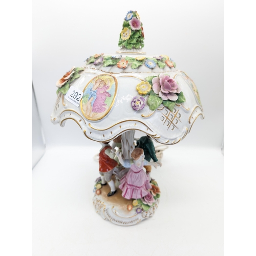 292 - Excellent Example Dresden style Meissen Profusely Decorated Porcelain Lamp  Dancing Figuaral Design ... 