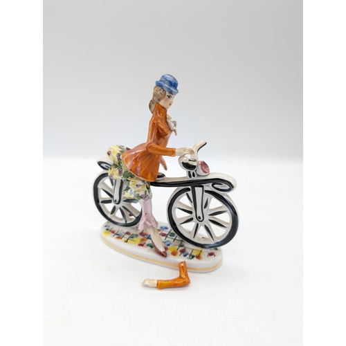 294 - Mid Century Italian Figurine Lady Riding her Bike A/F Arm Loss But Is Present
16x19