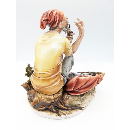 296 - Vintage Large Capodimonte Figure - Fisherman with Pipe and His Catch Excellent Condition Marked To B... 