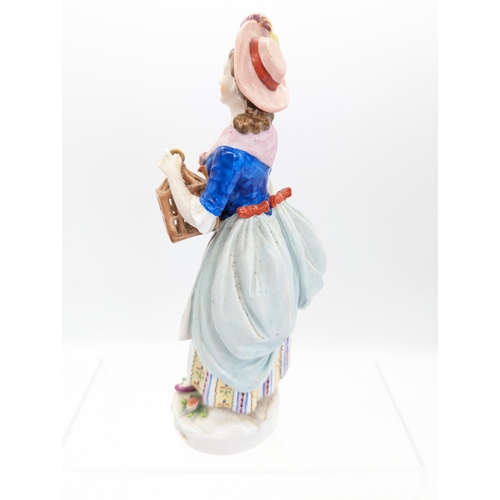 305 - Sitzendorf Porcelain Figure With Bird and Cage, Has a Loss to Wing.
25cm