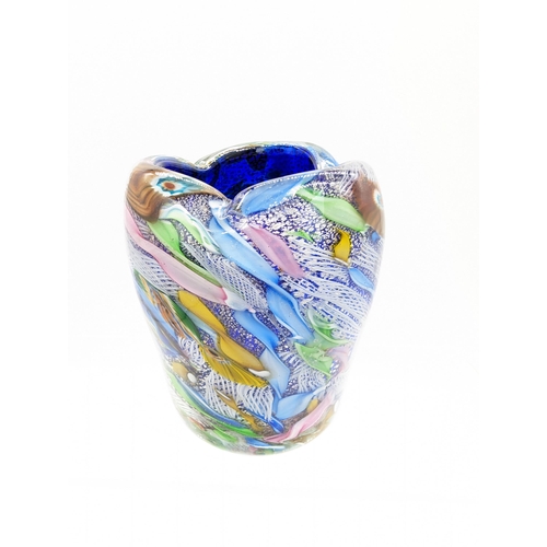 308 - AVEM Murano Bizantino End of Day Glass Tutti Frutti Vase, Blue polychrome Interior with Numerous Lat... 