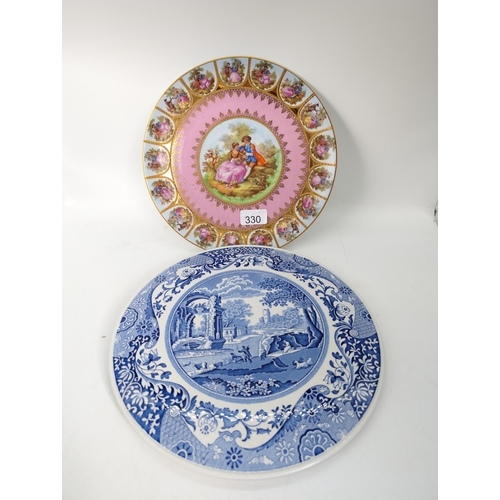 330 - Schallar Bavaria Charger Plate Love Story / Spode Blue and White Cake Plate
26cm and 29cm