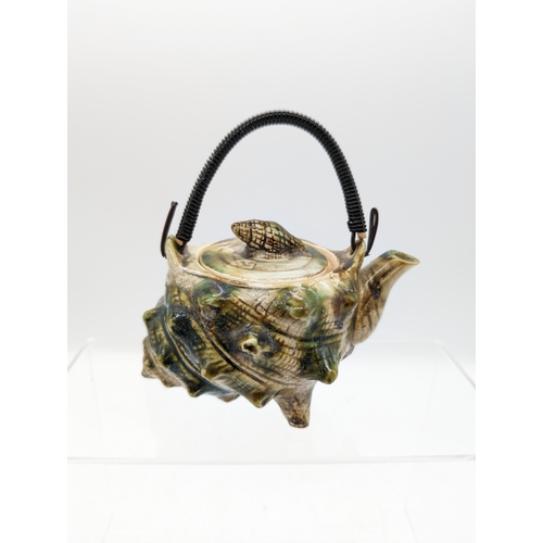 336 - 1960's Japanese Majolica Ceramic Conch Shell TeaPot 15x10