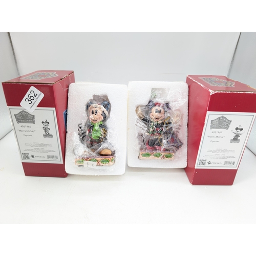 362 - Disney Traditions Pair Jim Shore Merry Minnie Mouse 
 & Mickey Christmas Figure 4051967 & 4051966