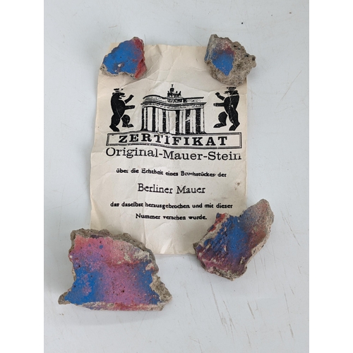 405A - Collectible Bag of Well Coloured Pieces of  the Fall of The Berlin Wall With Certificate