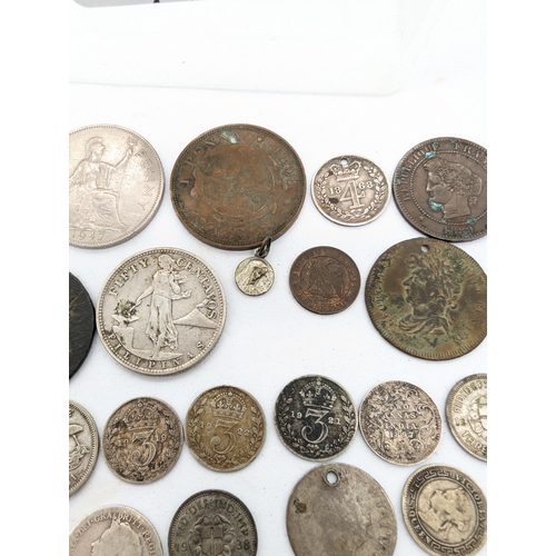 441 - Antique Bundle Mostly Silver Coins Including 1868 Maundy Four pence ( Been Drilled) 
Plus 1796 Half ... 