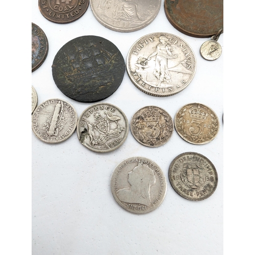 441 - Antique Bundle Mostly Silver Coins Including 1868 Maundy Four pence ( Been Drilled) 
Plus 1796 Half ... 