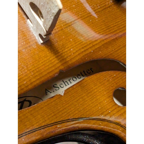 460 - A. Schroetter AsVo604/4 Violin
With Two Bows, Some Mild Cosmetic Scuffs.