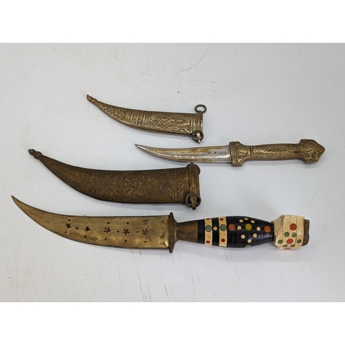 91C - Pair Of Brass Anglo Style Knives 
Arab/Syrian/Jambya/Islamic Decorative Daggers
28 and 21cm