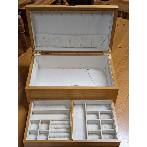 116 - Large Wooden Hinged Jewellery Box With Marquetry Design - Has Some Scuffs And Marks 41x25x15