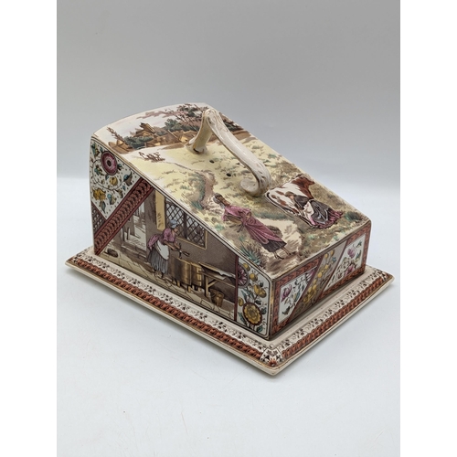 283F - Very Rare Antique English Staffordshire Cheesekeep, Decorated With Milkmaids - Condition is Excellen... 