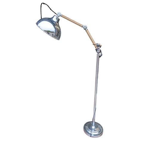 78A - Angle Poise Chrome and Wood Effect Lamp 
28cm shade 
135 cm Height