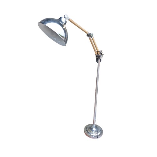 78A - Angle Poise Chrome and Wood Effect Lamp 
28cm shade 
135 cm Height