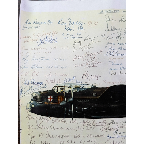 129A - Extensively Signed WW2 Interest RAF 70+ Signatures Battle of Britain Memorial Flight Lancaster Print... 