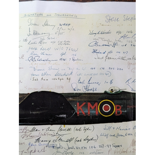 129A - Extensively Signed WW2 Interest RAF 70+ Signatures Battle of Britain Memorial Flight Lancaster Print... 