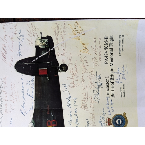 129A - Extensively Signed WW2 Interest RAF 70+ Signatures Battle of Britain Memorial Flight Lancaster Print... 