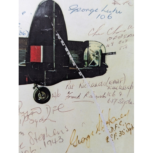 129A - Extensively Signed WW2 Interest RAF 70+ Signatures Battle of Britain Memorial Flight Lancaster Print... 