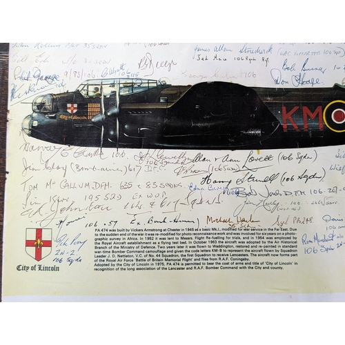 129A - Extensively Signed WW2 Interest RAF 70+ Signatures Battle of Britain Memorial Flight Lancaster Print... 