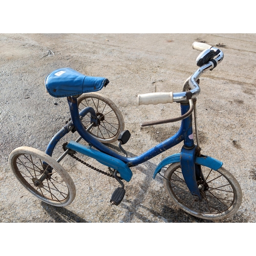 33 - Vintage Raleigh Metal Childrens Trike, Solid Wheels Mechanical Break - For Restoration