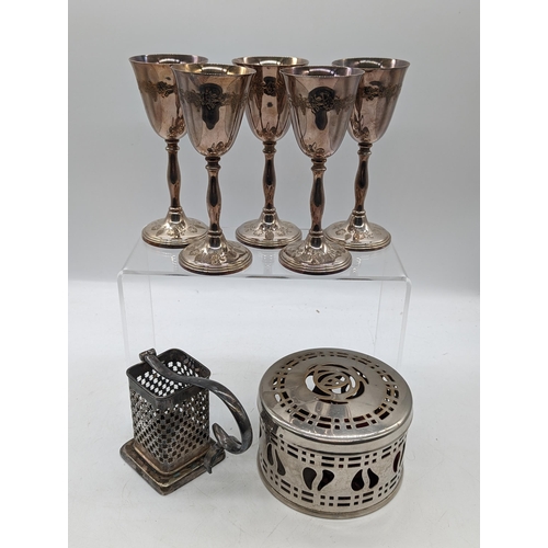 63 - Selection Vintage Platedware - Inlcuding Harrods Silverplated Copper Goblets x 5 Plus Others