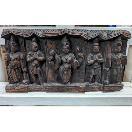 88 - Hand Carved Hindu Wood Panel - Multi Figural Goddess - Appears to Have Some Age Excellent Condition ... 