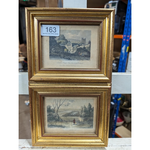 91 - Pair On Antique Small Well Framed Engravings Devon & Cornwall 18x15cm