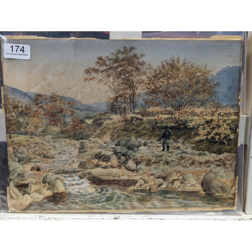 94 - Small Original Watercolour Sam Yates - Hunting Scene 36x27cm