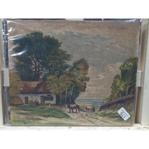 95 - Oil On Board, Lovely Scene Of Farmstead By The Water IV Paulen. Measures approx 30 cm H x 36 cm