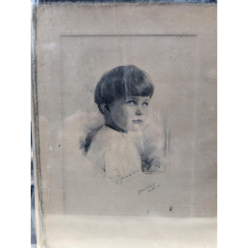 96 - Small Antiue Hand Touched Portrait Photograph Of A Young Boy With Wonderful Blue eyes ! Signed Ketur... 