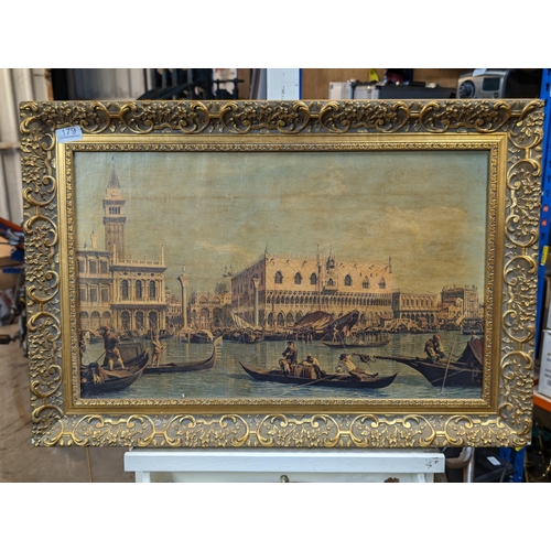 99 - Well Framed Venetian Reproduction Print On Canvas - Yellowed - Fabulous Gilt Style Ornate Frame 77x5... 