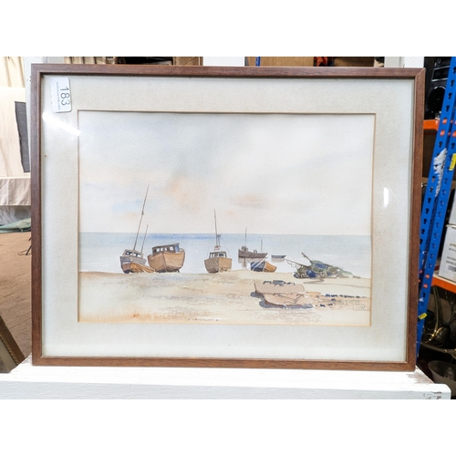 102 - Mark Gibbons 1976 Original Watercolour - Coastal Scene With Boats In The Sand - Signed 45x34cm