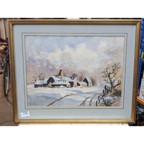 107 - Excellent Snowy Winter Landscape Of Cottage - Signed J M Burden 1987 Framed Mounted And Glazed 53x44... 