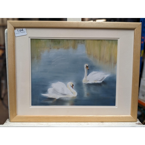 109 - June Copplestone Cooper Fabulous and Extremely Well Executed Original Paste Two Swans On a Lake 