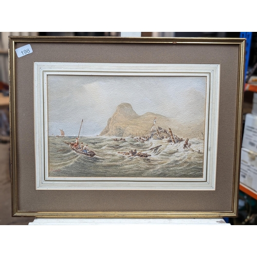 112 - Framed Watercolour of a Wild Sea Rescue - A Pearson 1981. Measures 44 cm H x 56 cm Unglazed