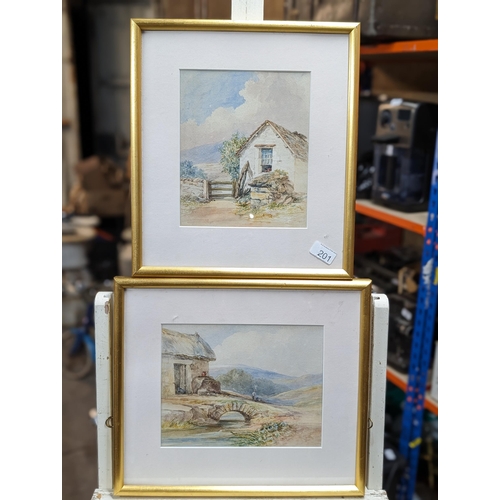 115 - Pair Well Executed Original Watercolours - Moorland Cottage Scenes - Unsigned - Well Mounted Glazed ... 