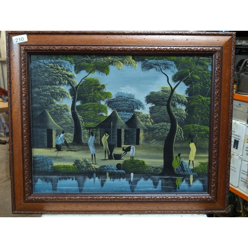 123 - Large Well Framed Oleograph African Village Scene 63x51cm