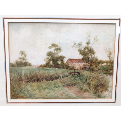 125 - Large Original Watercolour - Landscape And Cottage Scene - Mounted Framed And Glazed - Note Marks to... 