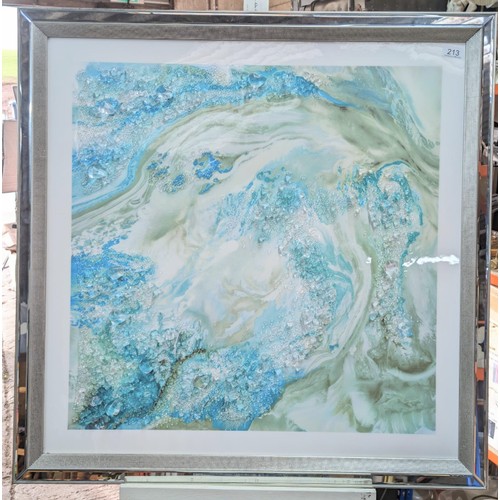 126 - Large Modern Abstract Blue Marble Design Artwork - Mirrored Bevelled Edge Frame 89x89cm