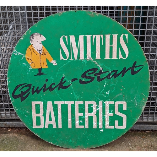 132 - Rare Smiths Quick Start Batteries Double Sided Metal Advertising Sign - Motoring Interest 60cm Diame... 