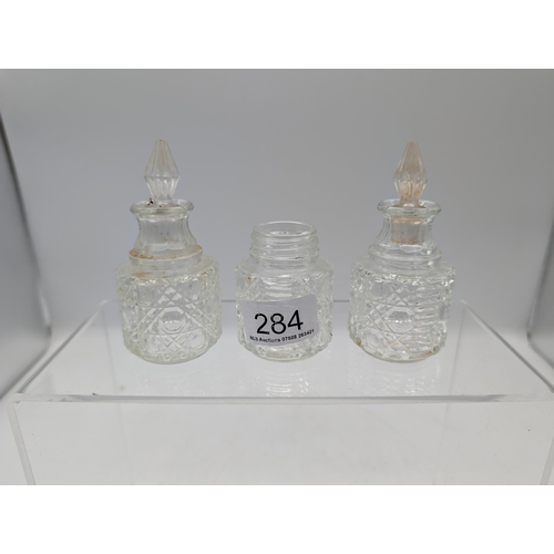 163 - Vintage Cut Glass 50s Perfume Bottles SGD French Qty (2) Plus One Other