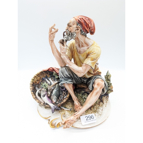 172 - Vintage Large Capodimonte Figure - Fisherman with Pipe and His Catch Excellent Condition Marked To B... 