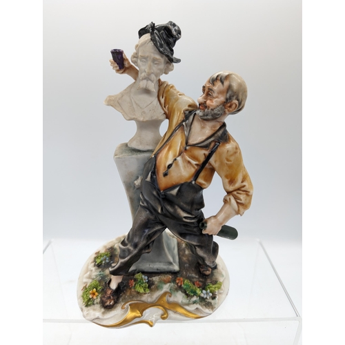 178 - Capodimonte Vintage Italian Ceramic Statue 'Drinking Pals' Excellent No Losses