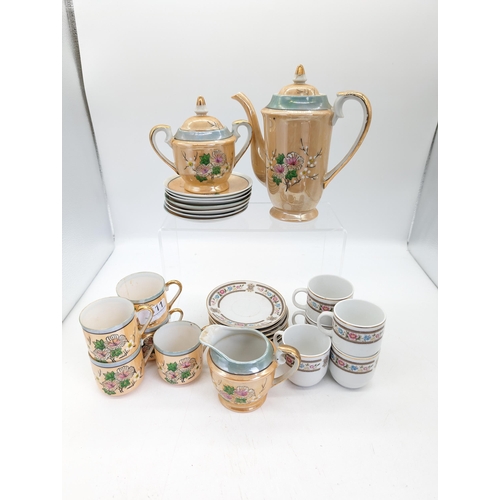 181 - Good Quality Asian Teaset - Floral Design (One cup missing) 13pcs Plus Another Tea Service (5 Cups a... 