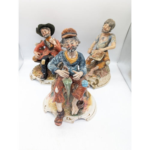 187 - Bundle 3 Vintage Capodimonte Figures Tramp Seated Etc A/F Some Losses and Repairs. Marked to Bases
2... 