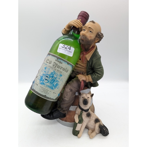 189 - Vintage Man With Dog Wine Holder Figure, Comes with the original Bottle of wine (Definitly Not to be... 