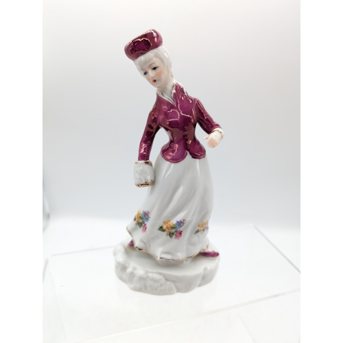 198 - European Porcelain Figure of a lady Marked S To Base With Crown
20cm